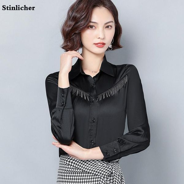 women's blouses & shirts women satin silk blouse ladies long sleeve lapel tassel shirt elegant office work female, White
women's blouses & shirts women satin silk blouse ladies long sleeve lapel tassel shirt elegant office work female, White