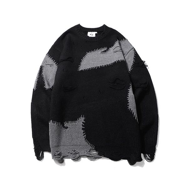 men's sweaters harajuku color block hole frayed mens sweater o neck oversize wool streetwear pullover baggy hip hop couple clothing, White;black
men's sweaters harajuku color block hole frayed mens sweater o neck oversize wool streetwear pullover baggy hip hop couple clothing, White;black