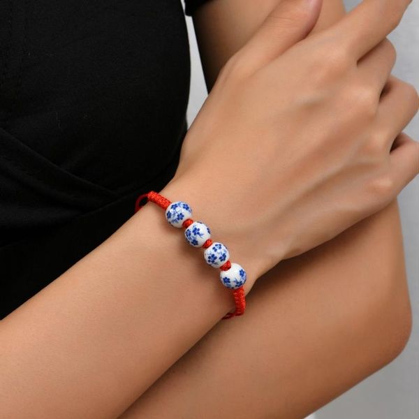 beaded, strands ceramic bracelet women classic blue white porcelain pattern round beaded surprise gifts for friends, Black 
beaded, strands ceramic bracelet women classic blue white porcelain pattern round beaded surprise gifts for friends, Black