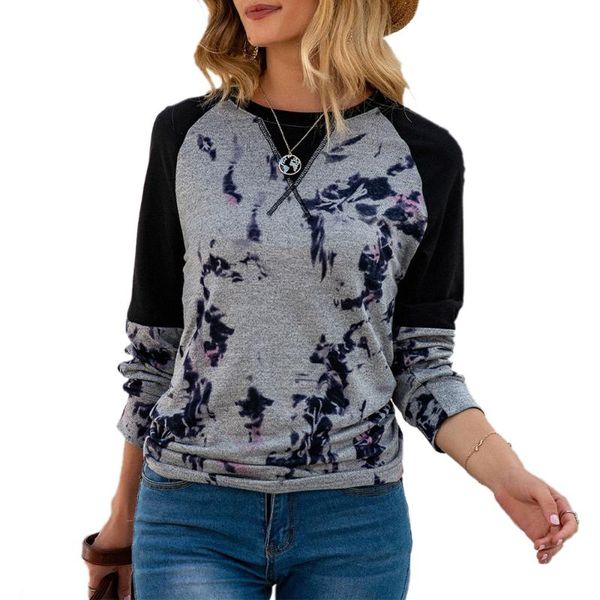 tie dye sweatshirt women autumn fashion clothes 2021 o-neck long sleeve color block women's hoodies & sweatshirts, Black 
tie dye sweatshirt women autumn fashion clothes 2021 o-neck long sleeve color block women's hoodies & sweatshirts, Black