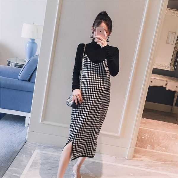 maternity dresses wear spring style black knit base + check color matching sling dress two-piece suit, skirt, White
maternity dresses wear spring style black knit base + check color matching sling dress two-piece suit, skirt, White