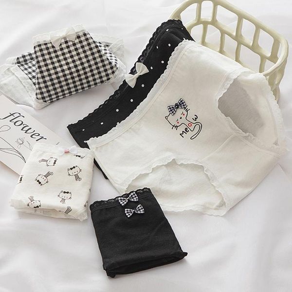 women's panties lace cute cat bow women dots stripe mid waist briefs cotton crotch plaid underwear breathable girl underpants, Black;pink
women's panties lace cute cat bow women dots stripe mid waist briefs cotton crotch plaid underwear breathable girl underpants, Black;pink