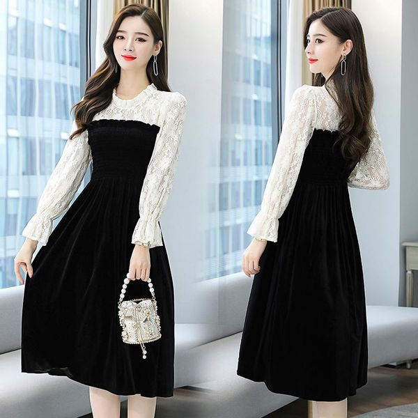 casual dresses coigarsam women dress autumn 2022 patchwork lace flare sleeve pleated hollow out stand neck high waist robe, Black;gray
casual dresses coigarsam women dress autumn 2022 patchwork lace flare sleeve pleated hollow out stand neck high waist robe, Black;gray