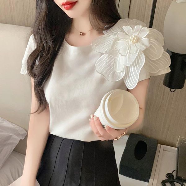 women's blouses & shirts summer design 3-d flower patchwork short sleeved pull-over white chiffon for women
women's blouses & shirts summer design 3-d flower patchwork short sleeved pull-over white chiffon for women
