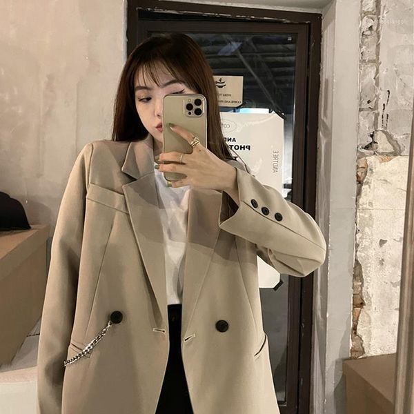 women's jackets spring autumn 2021 coat women hong kong-style solid chain harajuku style fashion loose female casual long-sleeve suit j, Black;brown
women's jackets spring autumn 2021 coat women hong kong-style solid chain harajuku style fashion loose female casual long-sleeve suit j, Black;brown