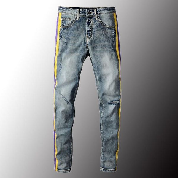 men's jeans men colored stripe stretch denim streetwear gaten ripped potlead broek slim skinny blue plus size 40
men's jeans men colored stripe stretch denim streetwear gaten ripped potlead broek slim skinny blue plus size 40