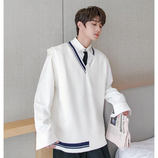 men's vests contrast color embroidery sleeveless vest autumn winter fashion kintewar loose korean tide clothes, Black;white
men's vests contrast color embroidery sleeveless vest autumn winter fashion kintewar loose korean tide clothes, Black;white