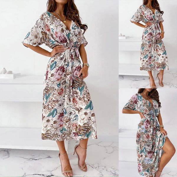 summer elegent sundress women dresses fashion printed waist belted v neck large swing casual holiday midi dress, Black;gray
summer elegent sundress women dresses fashion printed waist belted v neck large swing casual holiday midi dress, Black;gray