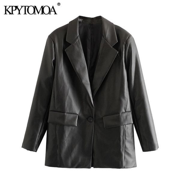 women fashion faux leather pockets loose blazer coat vintage long sleeve back vents female outerwear chic 210420, White;black
women fashion faux leather pockets loose blazer coat vintage long sleeve back vents female outerwear chic 210420, White;black