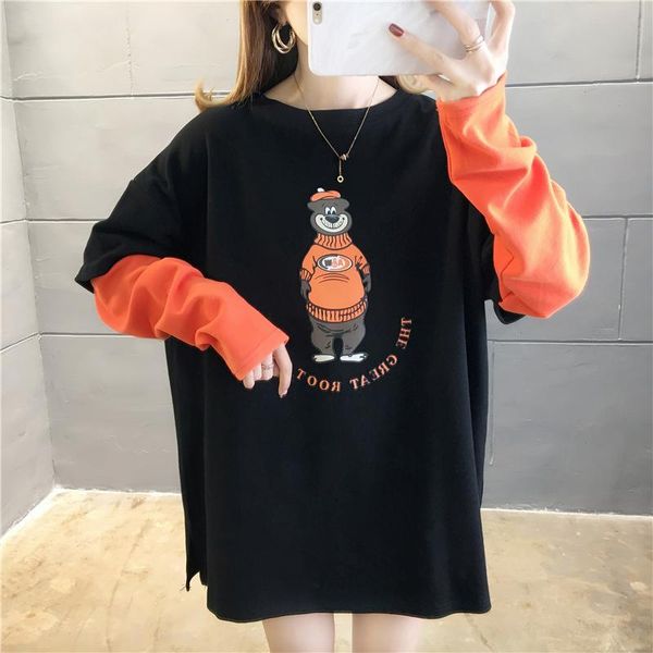 women's hoodies & sweatshirts 2021 autumn cartoon print striped long-sleeved fake two-piece loose sweatshirt women round neck black cas
women's hoodies & sweatshirts 2021 autumn cartoon print striped long-sleeved fake two-piece loose sweatshirt women round neck black cas