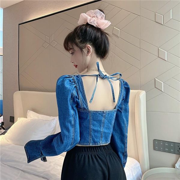 french style retro square collar denim short crop slim back coat women's jackets, Black;brown
french style retro square collar denim short crop slim back coat women's jackets, Black;brown