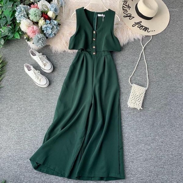 women's jumpsuits & rompers spring summer women clothes 2021 korean vintage overalls for elegant long beach jumpsuit ropa mujer zt5096, Black;white 
women's jumpsuits & rompers spring summer women clothes 2021 korean vintage overalls for elegant long beach jumpsuit ropa mujer zt5096, Black;white