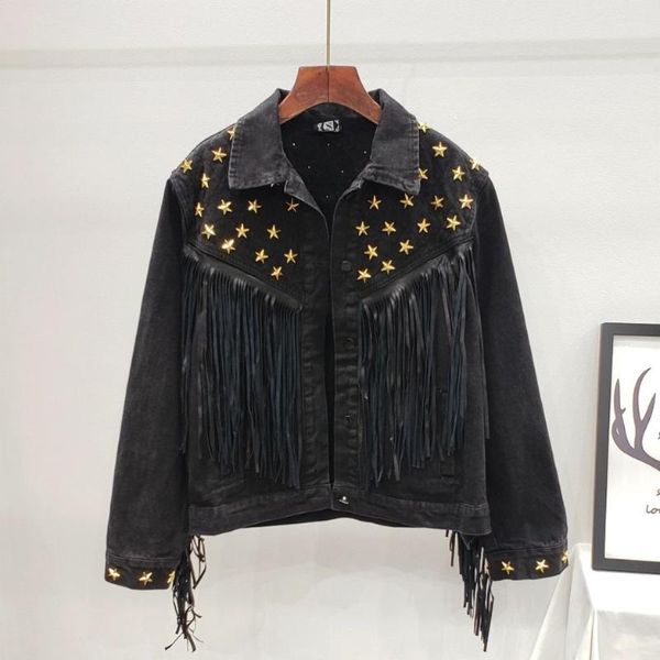 women's jackets denim women jacket fad autumn spring vintage star rivet suede fringe loose coat long sleeve outerwear female boho, Black;brown
women's jackets denim women jacket fad autumn spring vintage star rivet suede fringe loose coat long sleeve outerwear female boho, Black;brown