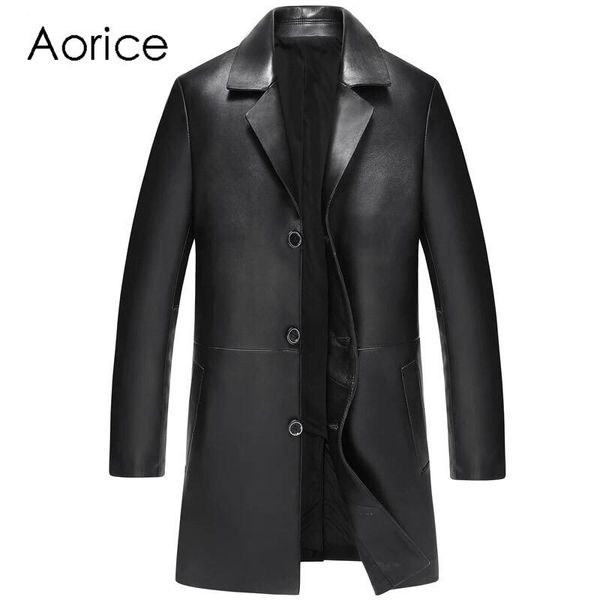 

men's jackets aorice mt823 2021 jacket genuine sheep leather long coat with turn-down collar fall winter warm casual outwear windbreake, Black;brown
