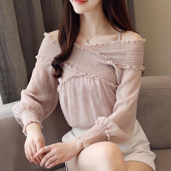 women's blouses & shirts 2021 fashion slash neck chiffon women shirt blouse summer long sleeve blusas sweet clothing, White
women's blouses & shirts 2021 fashion slash neck chiffon women shirt blouse summer long sleeve blusas sweet clothing, White