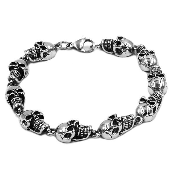 link, chain gothic skull bracelet stainless steel biker vintage link mens sjb0341, Black
link, chain gothic skull bracelet stainless steel biker vintage link mens sjb0341, Black