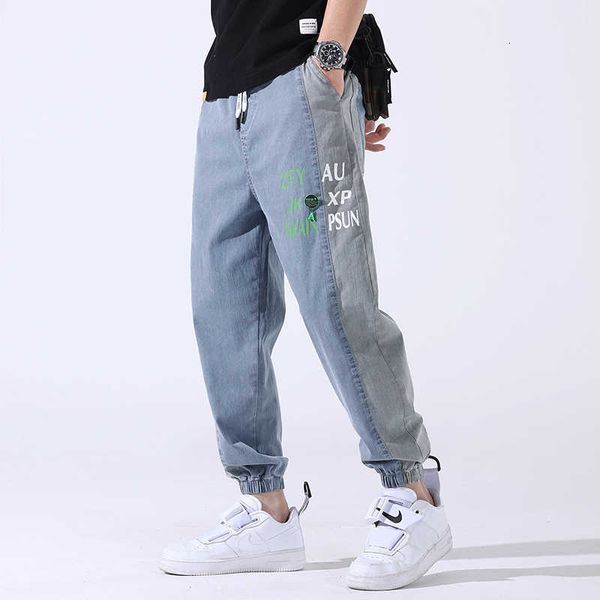 men's jeans summer harem pants fashion streetwear blue grey patchwork letter print baggy joggers denim trousers s617
men's jeans summer harem pants fashion streetwear blue grey patchwork letter print baggy joggers denim trousers s617