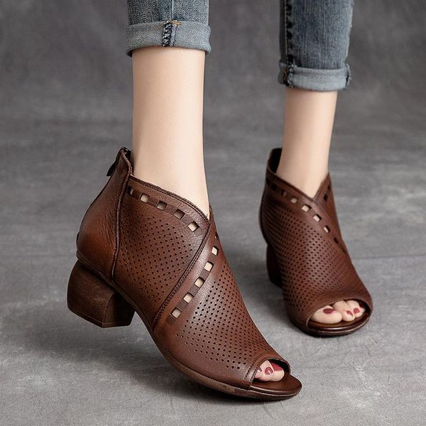 boots summer casual solid color thick-heeled fish mouth hollow non-slip wear-resistant comfortable cow leather women's shoes, Black
boots summer casual solid color thick-heeled fish mouth hollow non-slip wear-resistant comfortable cow leather women's shoes, Black