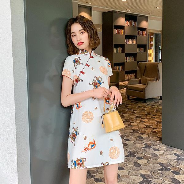 young lady chinese style print dress summer short sleeve elegant mandarin collar improved cheongsam loose novelty mini qipao ethnic clothing, Red
young lady chinese style print dress summer short sleeve elegant mandarin collar improved cheongsam loose novelty mini qipao ethnic clothing, Red