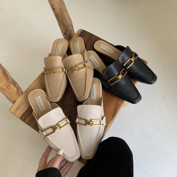 slippers 2021 korean style summer fashion metal buckle baotou half flat net red women's, Black
slippers 2021 korean style summer fashion metal buckle baotou half flat net red women's, Black
