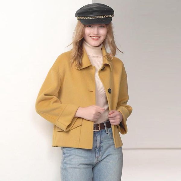 women's wool & blends sparsil winter short pure coat woman solid double-faced woolen coats single breasted overcoat female office lady, Black
women's wool & blends sparsil winter short pure coat woman solid double-faced woolen coats single breasted overcoat female office lady, Black