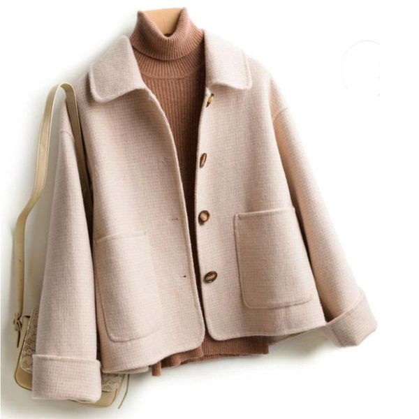 women's wool & blends 2021 autumn winter short double sided coat blend woolen jacket women korean loose casual solid outwear fe, Black
women's wool & blends 2021 autumn winter short double sided coat blend woolen jacket women korean loose casual solid outwear fe, Black