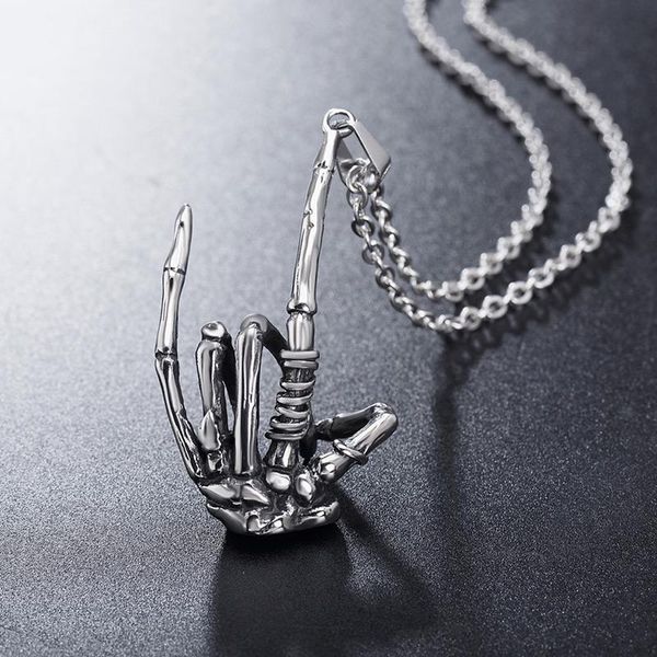 chains gothic gesture skeleton hand pendant necklace punk stainless steel chain for men women halloween jewelry, Silver
chains gothic gesture skeleton hand pendant necklace punk stainless steel chain for men women halloween jewelry, Silver