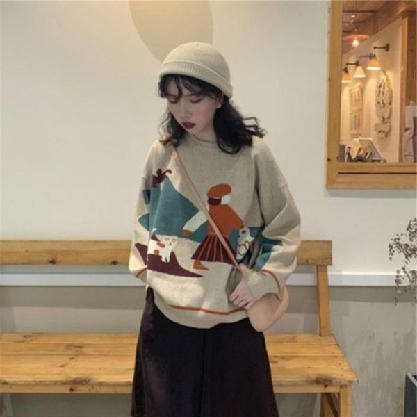 women's sweaters zogaa sweater women college style soft fall winter lazy loose outer wear cartoon retro all-match girl daily, White;black
women's sweaters zogaa sweater women college style soft fall winter lazy loose outer wear cartoon retro all-match girl daily, White;black