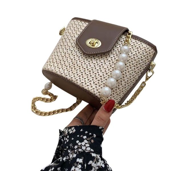 waist bags women woven straw faux leather bucket bag with pearl metal chain strap crossbody small shoulder messenger handbag purse
waist bags women woven straw faux leather bucket bag with pearl metal chain strap crossbody small shoulder messenger handbag purse