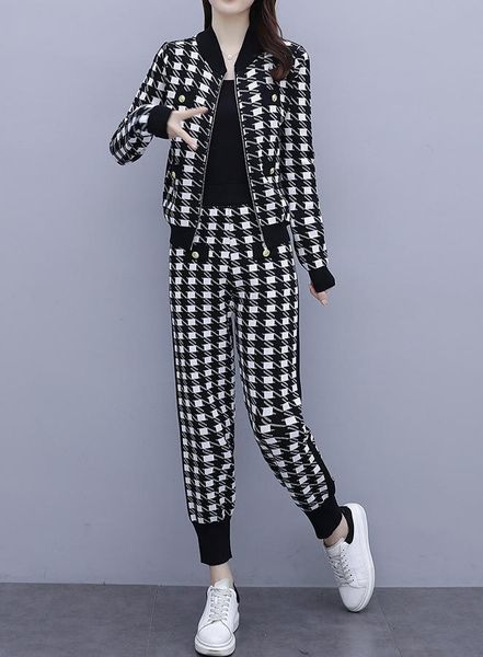 women's two piece pants set fall long sleeve zip up sweater knit houndstooth plaid knitted cardigan outfit coat and pant suit women fas, White
women's two piece pants set fall long sleeve zip up sweater knit houndstooth plaid knitted cardigan outfit coat and pant suit women fas, White