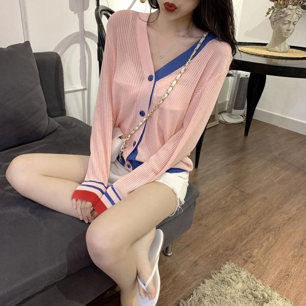 women's knits & tees 2021 summer patchwork hit color v-neck long sleeved single breasted sweater women loose korean thin knitted cardig, White
women's knits & tees 2021 summer patchwork hit color v-neck long sleeved single breasted sweater women loose korean thin knitted cardig, White