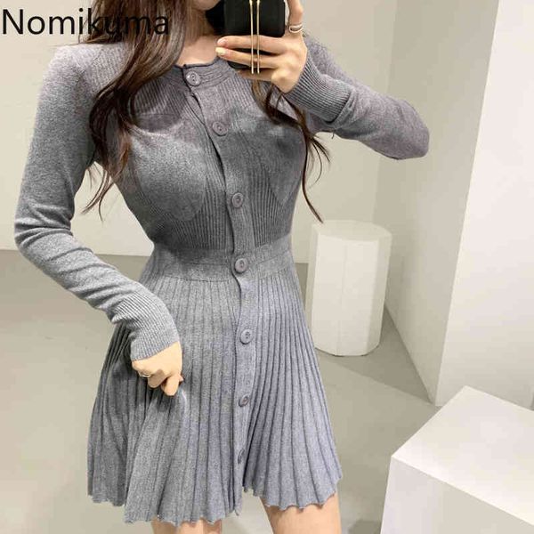 nomikuma vintage mini dresses single breasted long sleeve slim waist vestidos femme solid color elegant knitted dress women 210514, Black;gray
nomikuma vintage mini dresses single breasted long sleeve slim waist vestidos femme solid color elegant knitted dress women 210514, Black;gray
