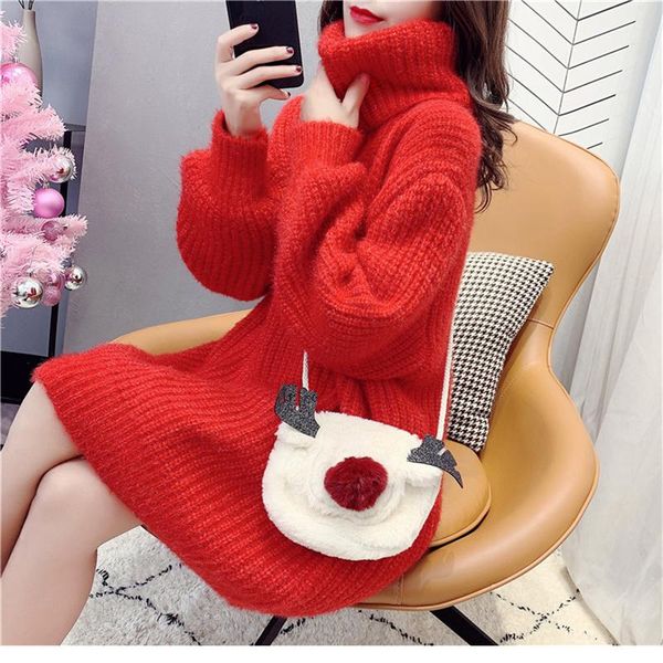women's sweaters casual solid thickened 2021 women dress lazy wind red high collar autumn winter medium length sweater, White;black
women's sweaters casual solid thickened 2021 women dress lazy wind red high collar autumn winter medium length sweater, White;black