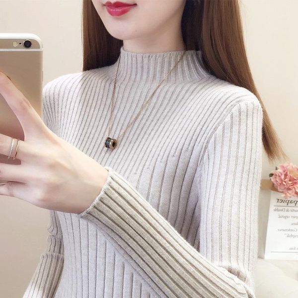 women's sweaters 2021 autumn fashion women ladies half turtleneck soft knitted sweater female korean pull tight casual knit clothes plu, White;black
women's sweaters 2021 autumn fashion women ladies half turtleneck soft knitted sweater female korean pull tight casual knit clothes plu, White;black