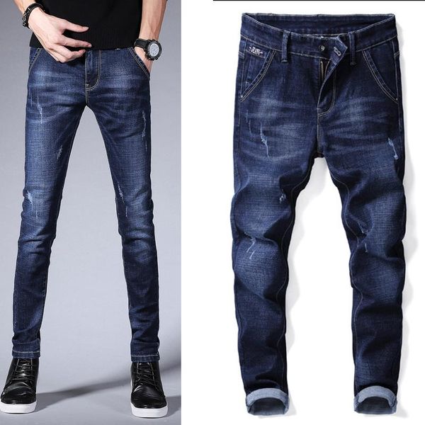 men's jeans high-end autumn and winter models 2021 slim small feet black tide brand pants in, Blue
men's jeans high-end autumn and winter models 2021 slim small feet black tide brand pants in, Blue