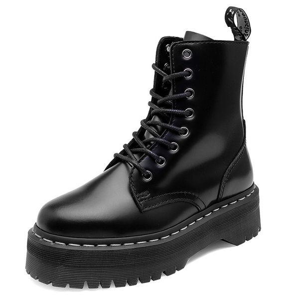 2021 leather platform boots women chunky motorcycle boots 1, Black