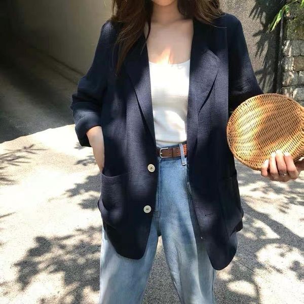 women's suit jacket cotton and linen thin section 2021 spring summer korean style loose casual coats suits & blazers, White;black
women's suit jacket cotton and linen thin section 2021 spring summer korean style loose casual coats suits & blazers, White;black