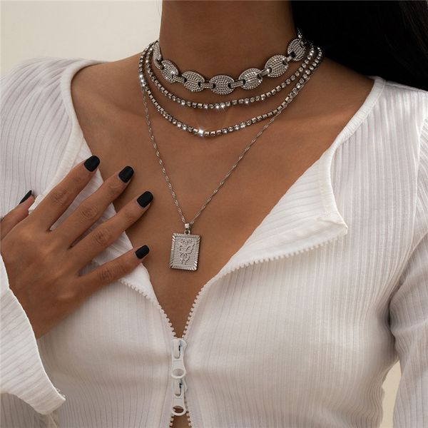 multi layer full diamond pendant necklaces square brand butterfly cuban buckle twist chain for women punk hip hop fashion jewelry accessorie, Silver
multi layer full diamond pendant necklaces square brand butterfly cuban buckle twist chain for women punk hip hop fashion jewelry accessorie, Silver