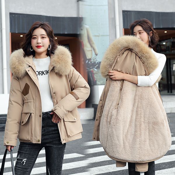 women winter thick jacket wool liner parkas warm mid-long jackets hooded parka fur inside cotton coat female plus size, Black
women winter thick jacket wool liner parkas warm mid-long jackets hooded parka fur inside cotton coat female plus size, Black