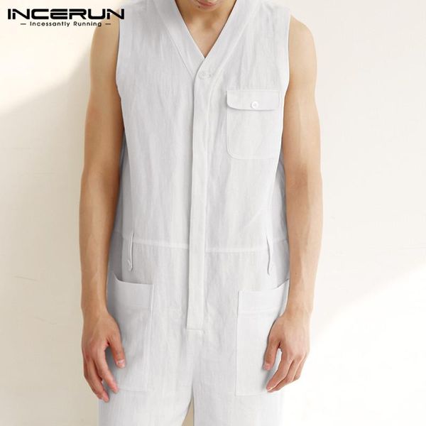 men's pants incerun 2021 men cargo overalls sleeveless jumpsuit cotton multi pockets solid color v neck rompers streetwear s-5xl, Black
men's pants incerun 2021 men cargo overalls sleeveless jumpsuit cotton multi pockets solid color v neck rompers streetwear s-5xl, Black