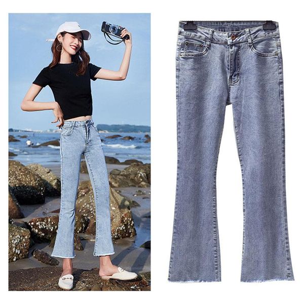 women's jeans high elastic ankle length boot cut trousers tassel hem thin waist pants washed moustache large size 25-40, Blue
women's jeans high elastic ankle length boot cut trousers tassel hem thin waist pants washed moustache large size 25-40, Blue