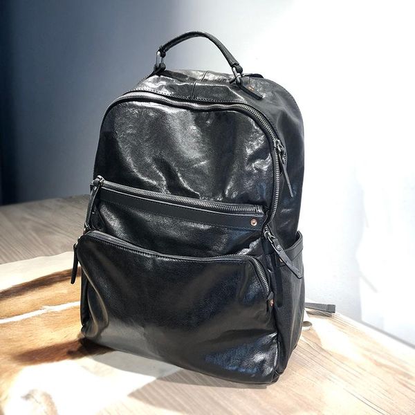 backpack genuine leather men's large-capacity retro lapbag soft black men simple cowhide travel school 
backpack genuine leather men's large-capacity retro lapbag soft black men simple cowhide travel school