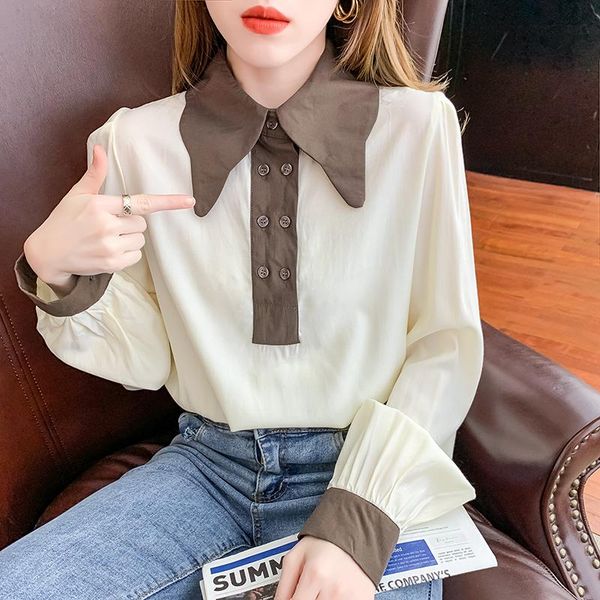 women's blouses & shirts chiffon loose fashion casual long sleeve blusas splicing collar autumn houthion, White
women's blouses & shirts chiffon loose fashion casual long sleeve blusas splicing collar autumn houthion, White