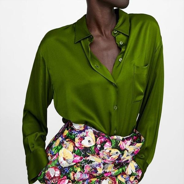 european style silk soft women blouses satin green color loose casual high street ladys fashion blusas female shirt, White
european style silk soft women blouses satin green color loose casual high street ladys fashion blusas female shirt, White