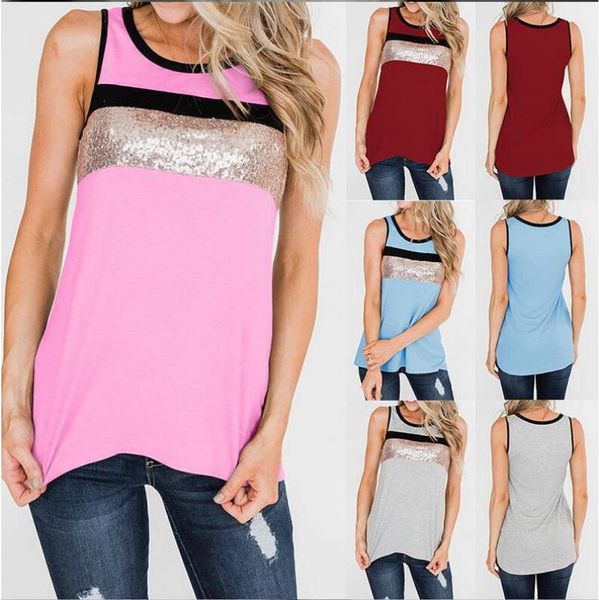 european and american spring and summer 2021 new t-shirt sequin splicing round neck vest, White
european and american spring and summer 2021 new t-shirt sequin splicing round neck vest, White