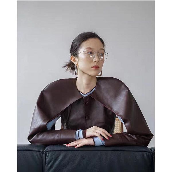 women's jackets cosmicchic 2021 autumn cape-coat genuine leather jacket women cloak slim fit sheepskin casual outwear mantle chic-style, Black;brown
women's jackets cosmicchic 2021 autumn cape-coat genuine leather jacket women cloak slim fit sheepskin casual outwear mantle chic-style, Black;brown