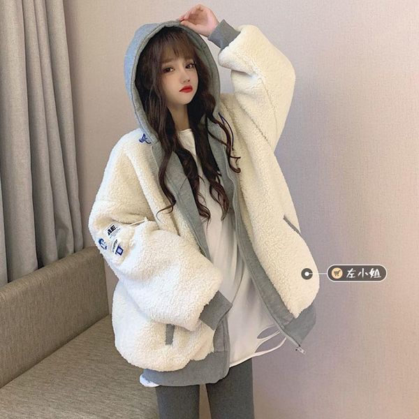 women's jackets all-match thick coat women spring and winter 2021 korean version lamb plush fake two-piece stitching loose hooded parka, Black;brown
women's jackets all-match thick coat women spring and winter 2021 korean version lamb plush fake two-piece stitching loose hooded parka, Black;brown