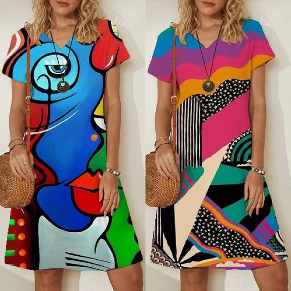 european and american women's clothing 2021 spring and summer new selling printing loose v-neck short sleeve women, White
european and american women's clothing 2021 spring and summer new selling printing loose v-neck short sleeve women, White