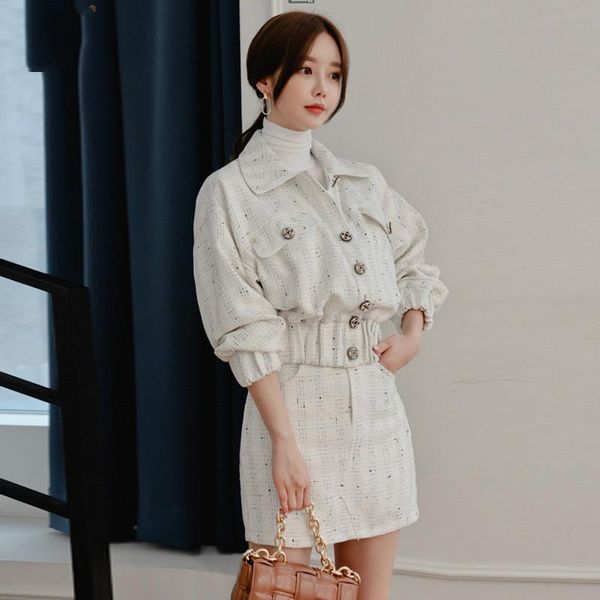 women's tracksuits elegant 2 piece set women plaid single breasted short tweed jacket + waist casual skirt winter suits, Gray
women's tracksuits elegant 2 piece set women plaid single breasted short tweed jacket + waist casual skirt winter suits, Gray