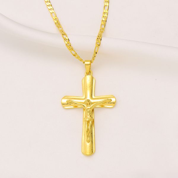 italian jesus crucifix wide cross pendant figaro link chain necklace 18k yellow solid gold gf 24" 3mm womens mens, Silver
italian jesus crucifix wide cross pendant figaro link chain necklace 18k yellow solid gold gf 24" 3mm womens mens, Silver